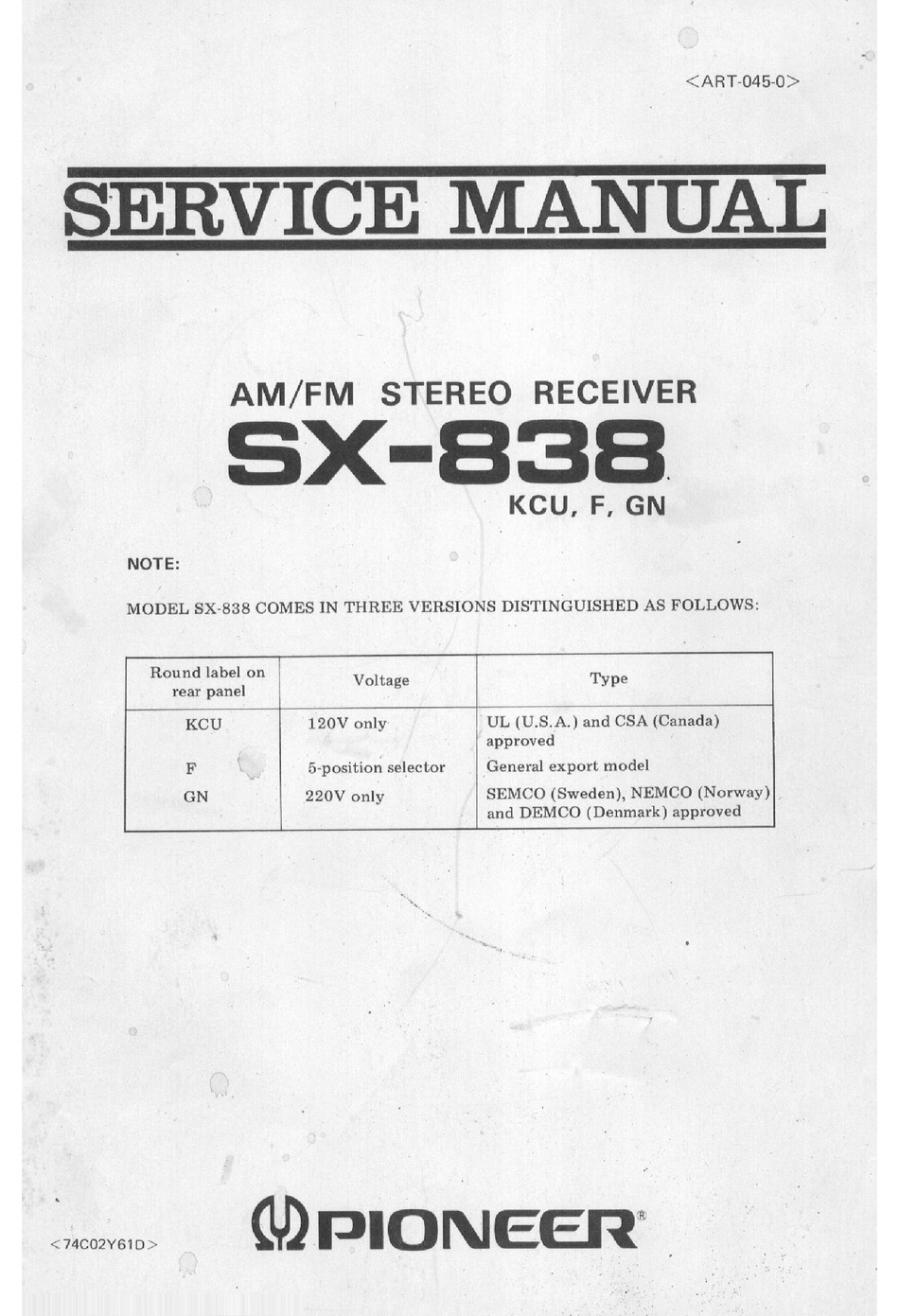 PIONEER SX-838 SERVICE MANUAL Pdf Download | ManualsLib