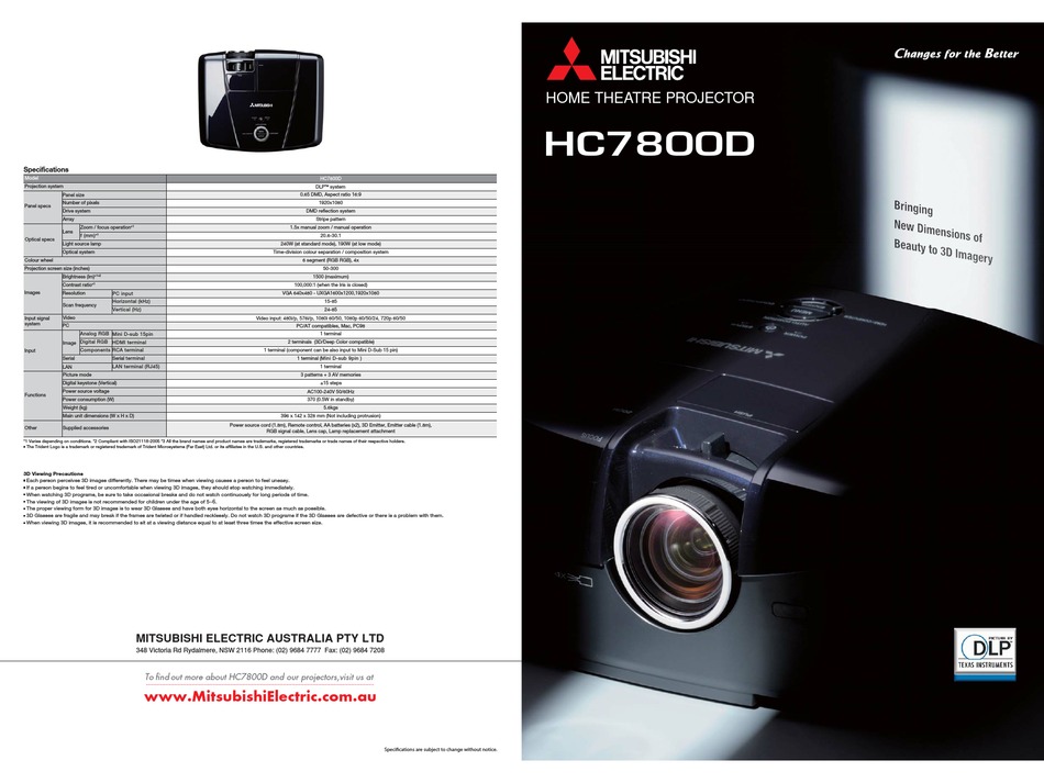 MITSUBISHI ELECTRIC HC7800D BROCHURE & SPECS Pdf Download | ManualsLib