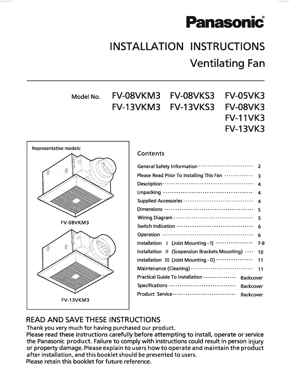 PANASONIC FV08VKM3 INSTALLATION INSTRUCTIONS MANUAL Pdf Download