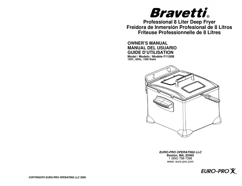 EUROPRO BRAVETTI F1100B OWNER'S MANUAL Pdf Download ManualsLib