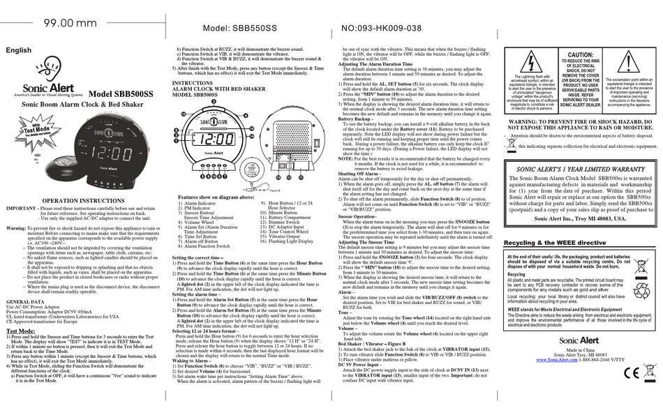 SONIC ALERT SBB500SS OPERATION INSTRUCTIONS Pdf Download | ManualsLib