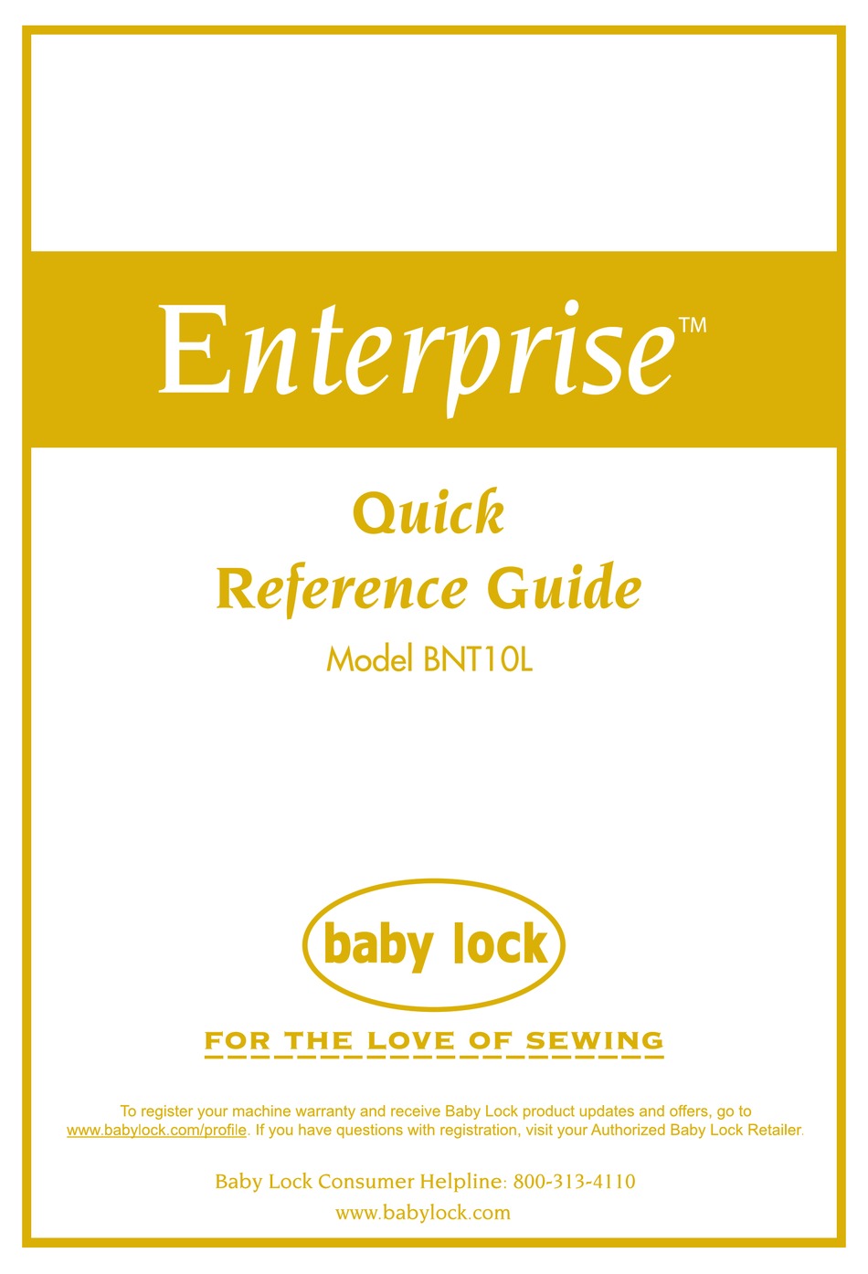 BABY LOCK ENTERPRISE BNT10L QUICK REFERENCE MANUAL Pdf Download