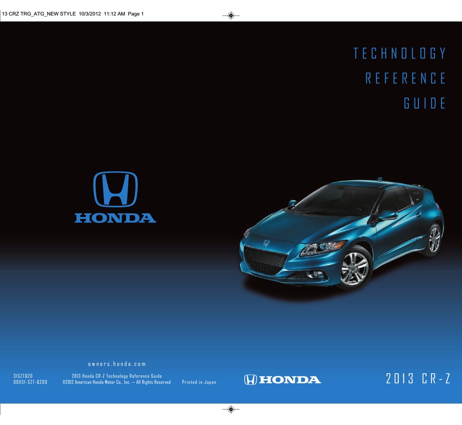 HONDA 2013 CR-Z TECHNOLOGY REFERENCE MANUAL Pdf Download | ManualsLib