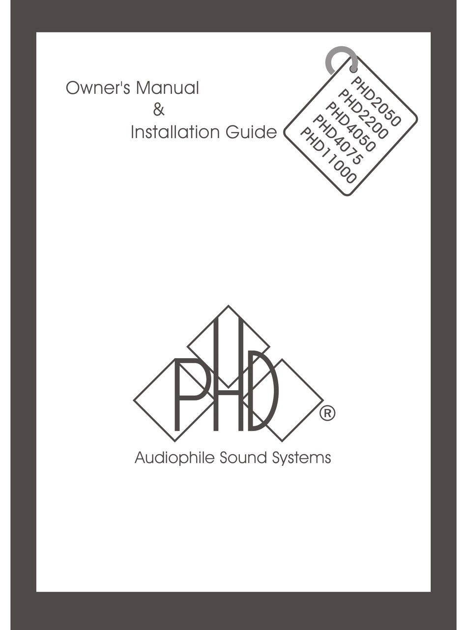 AUDIOPHILE SYSTEMS PHD2050 OWNER'S MANUAL & INSTALLATION MANUAL Pdf