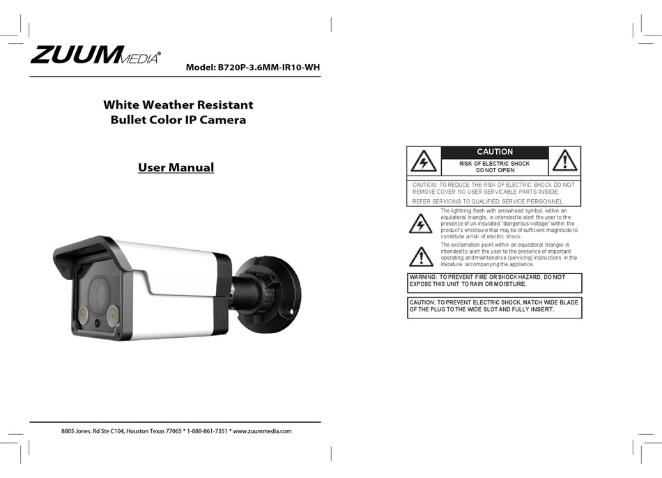 ZUUM MEDIA B720P3.6MMIR10WH USER MANUAL Pdf Download ManualsLib