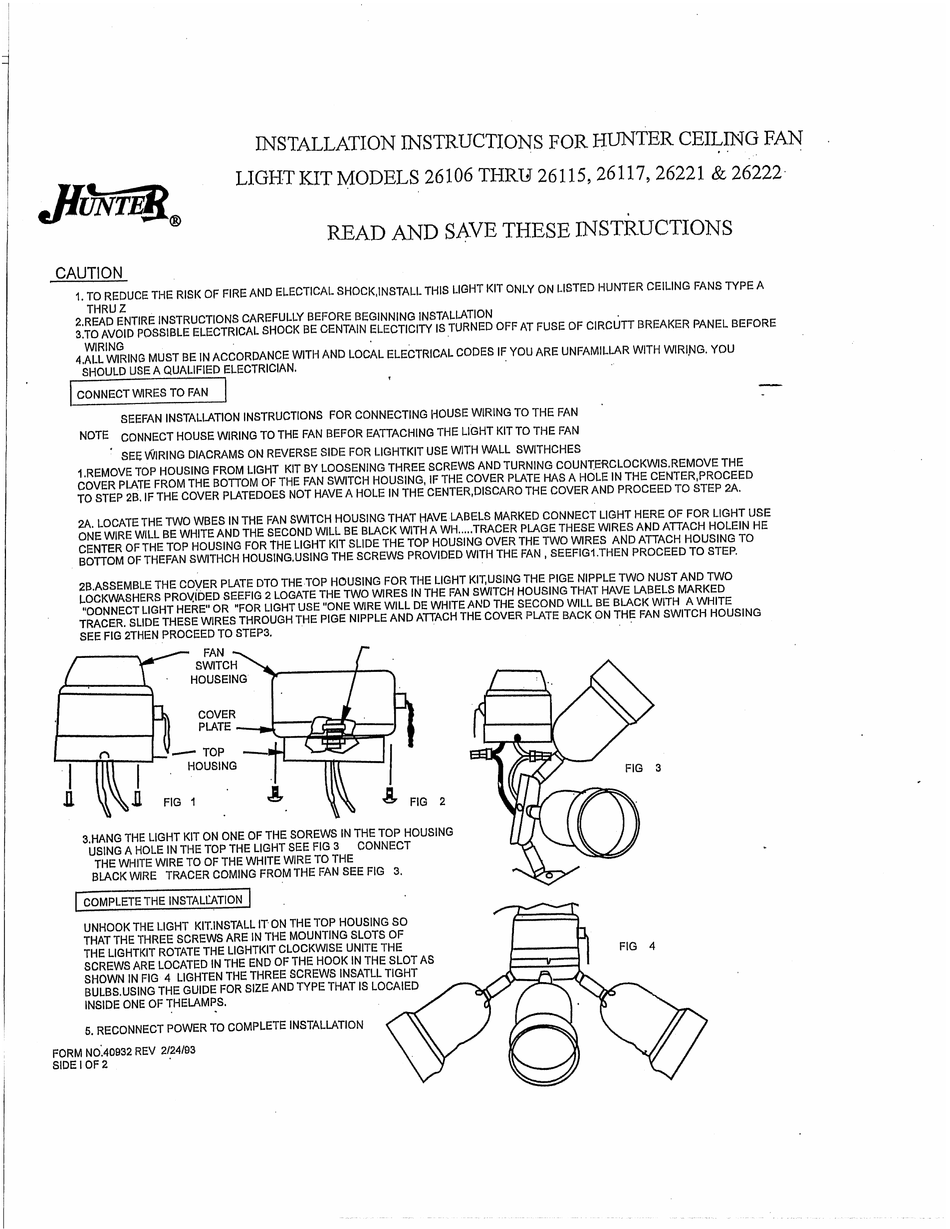 HUNTER 26106 INSTALLATION INSTRUCTIONS Pdf Download | ManualsLib