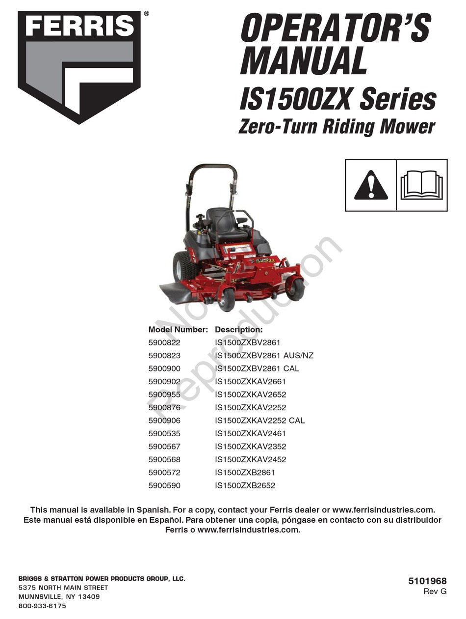 FERRIS 5900822 OPERATOR'S MANUAL Pdf Download ManualsLib