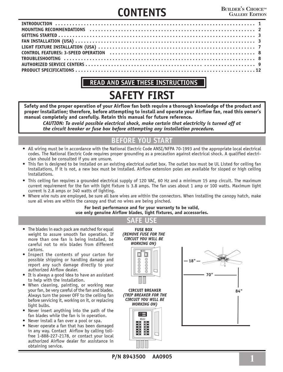 AIRFLOW CEILING FANS OWNER'S MANUAL Pdf Download ManualsLib