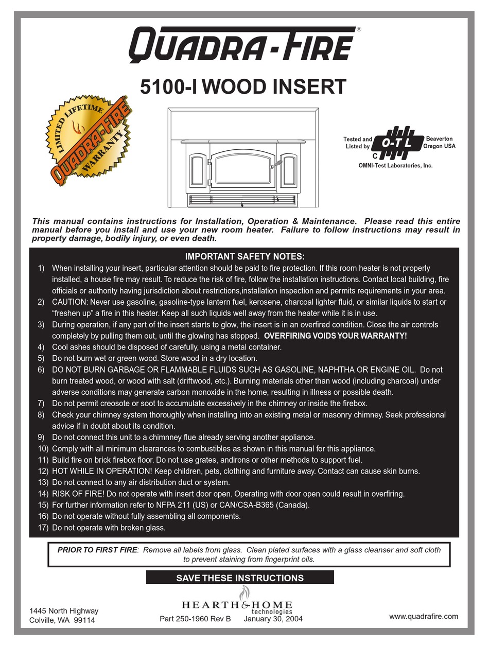 QUADRA-FIRE 5100-I MANUAL Pdf Download | ManualsLib