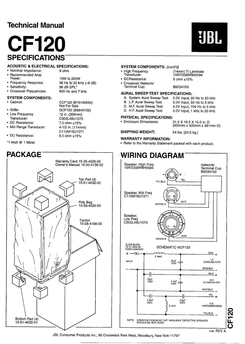 Jbl Cf1 Technical Manual Pdf Download Manualslib