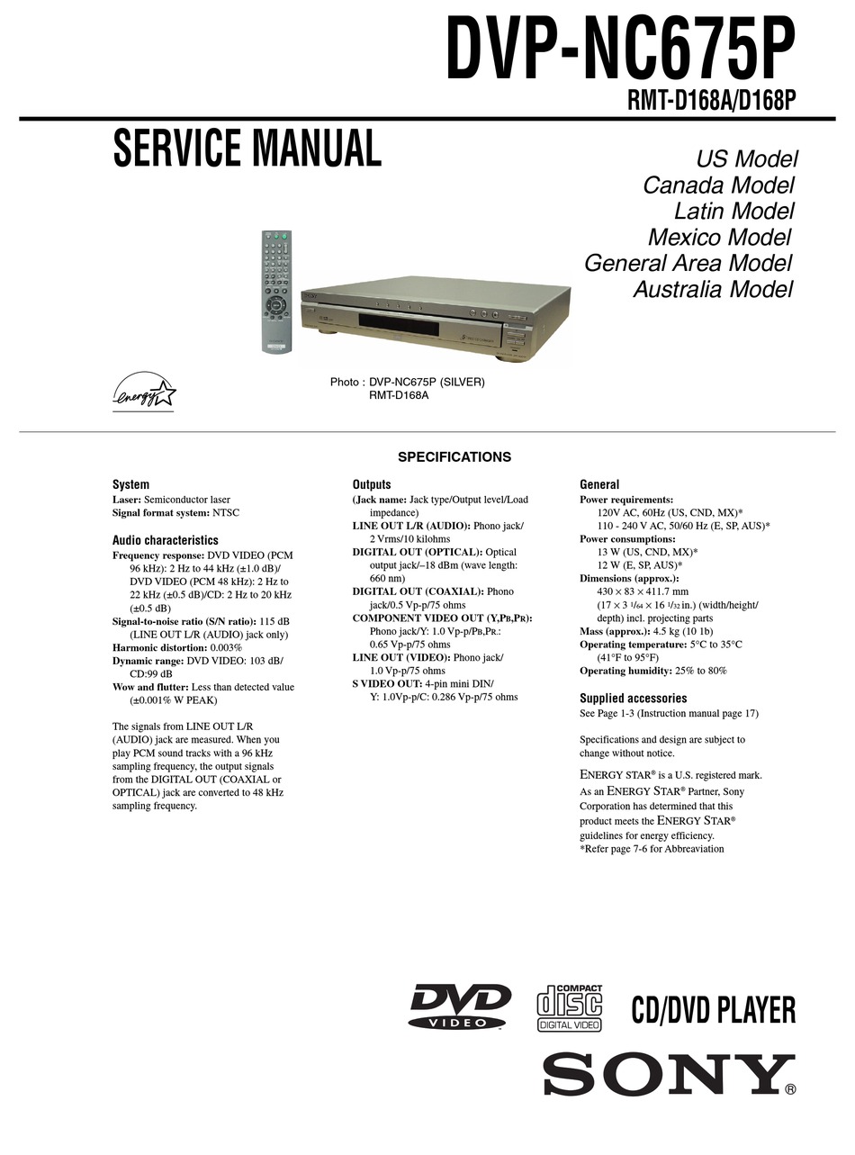 SONY DVP-NC675P SERVICE MANUAL Pdf Download | ManualsLib