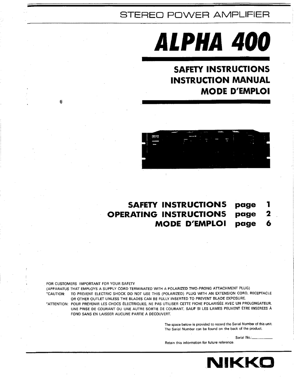 nikko alpha iii power amplifier specs