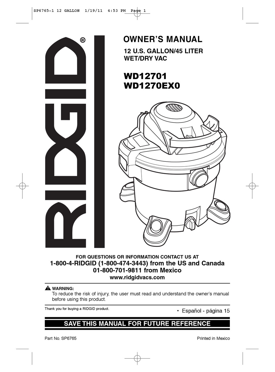 RIDGID WD12701 OWNER'S MANUAL Pdf Download | ManualsLib