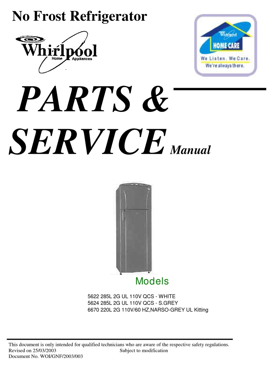 WHIRLPOOL 5622 PARTS & SERVICE MANUAL Pdf Download | ManualsLib