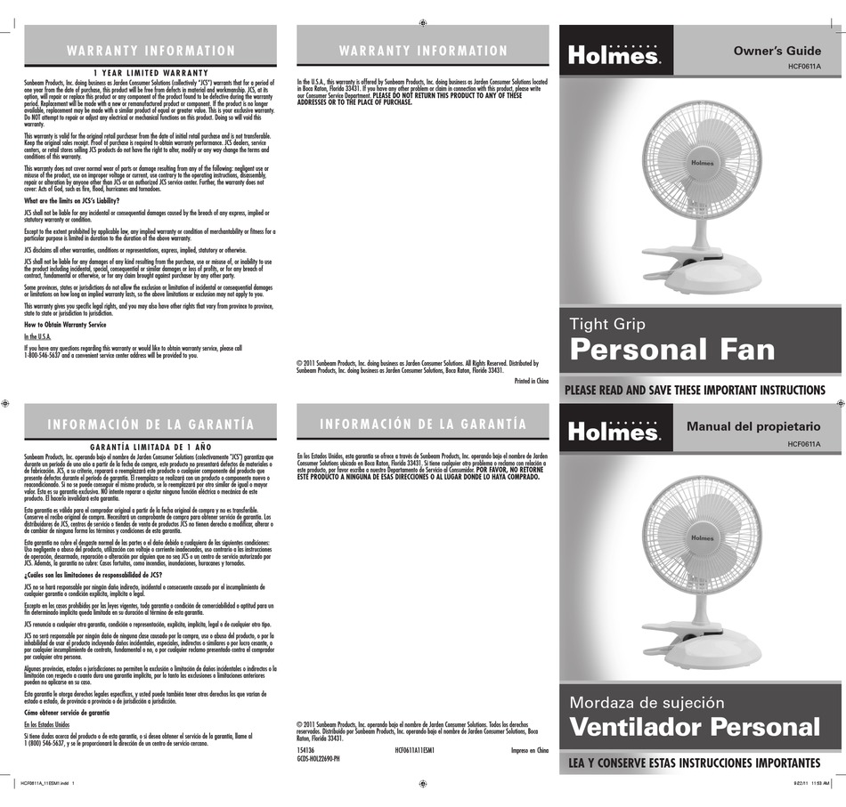 HOLMES HCF0611A OWNER'S MANUAL Pdf 
