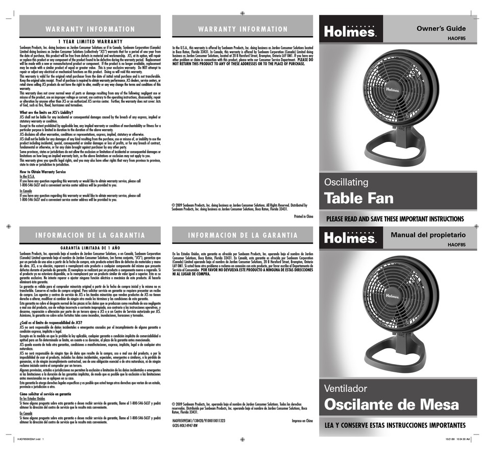 HOLMES HAOF85 OWNER'S MANUAL Pdf Download | ManualsLib