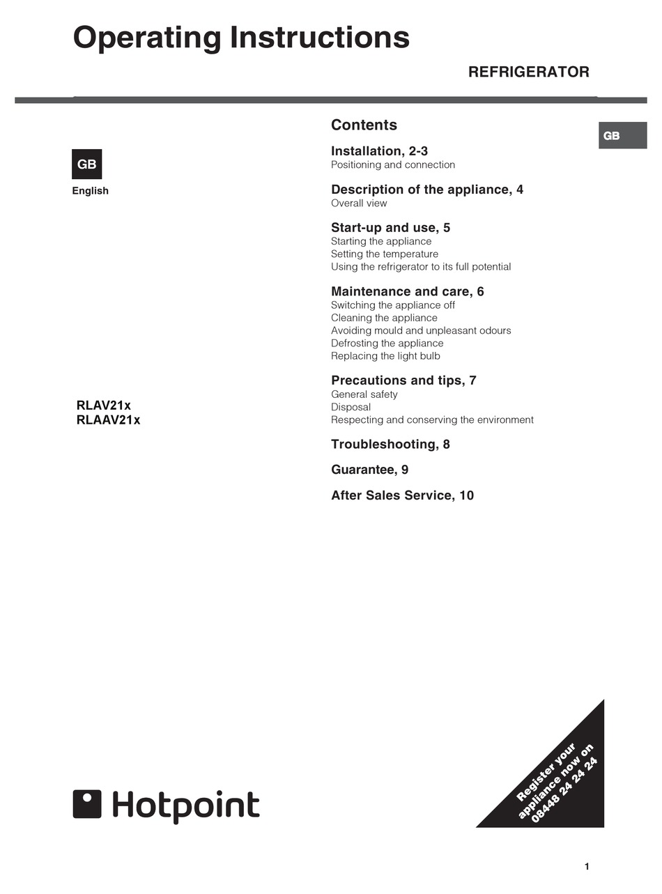 Hotpoint Rlav21 Series Operating Instructions Manual Pdf Download Manualslib