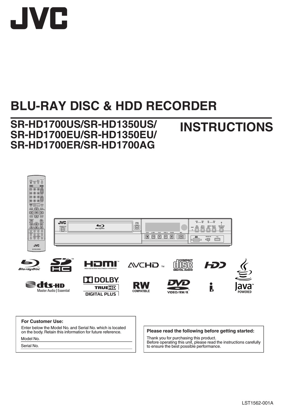 Jvc Sr Hd1700us Instructions Manual Pdf Download Manualslib
