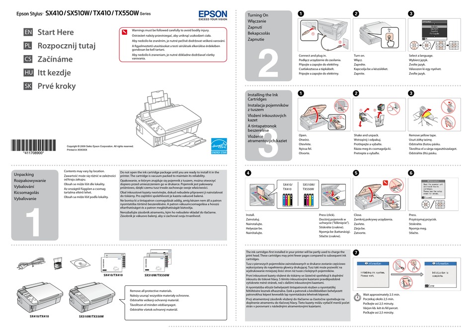 Epson Stylus Sx410 Series Start Here Pdf Download Manualslib 9853