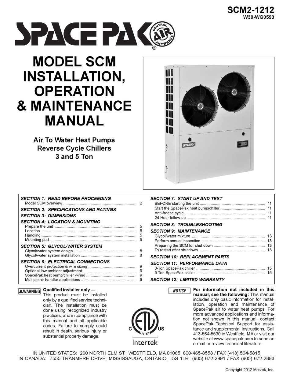 SPACE PAK SCM INSTALLATION, OPERATION & MAINTENANCE MANUAL Pdf Download
