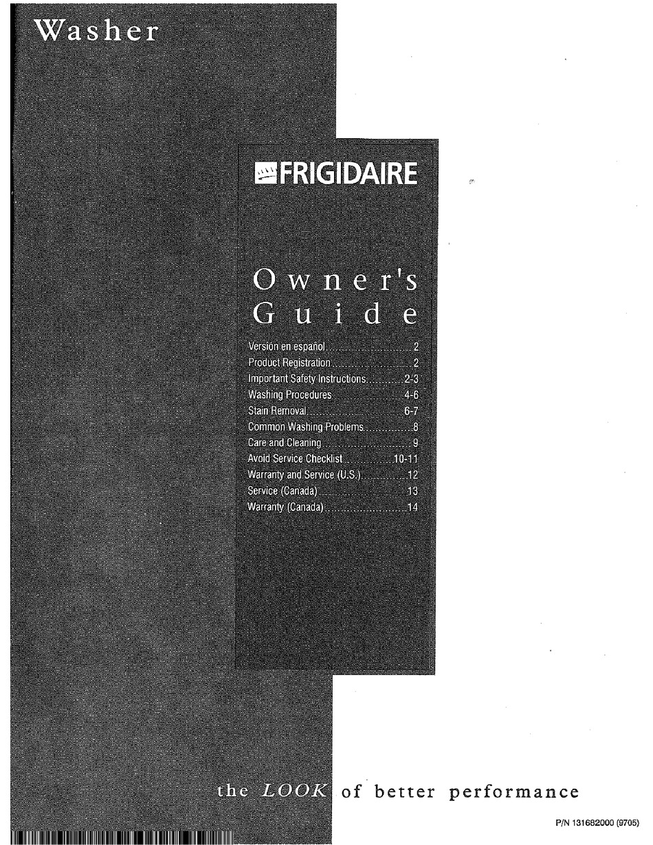 FRIGIDAIRE WASHER OWNER'S MANUAL Pdf Download ManualsLib