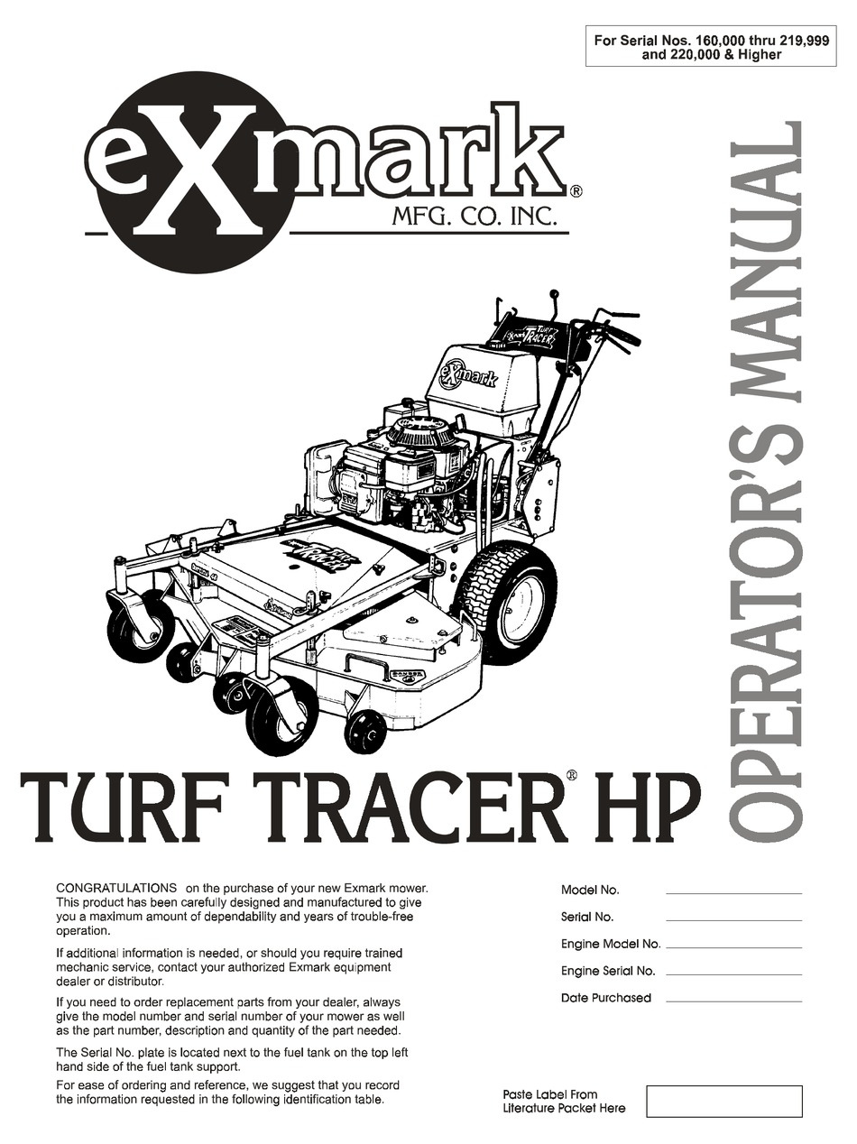 Exmark Turf Tracer Hp Operator S Manual Pdf Download Manualslib