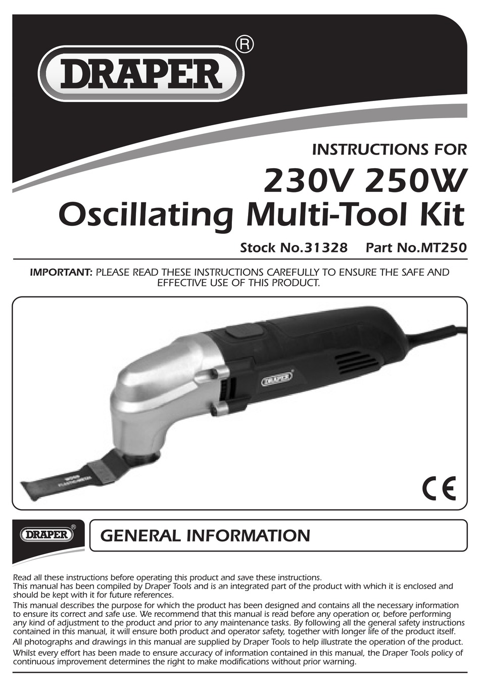 DRAPER MT250 INSTRUCTIONS MANUAL Pdf Download ManualsLib