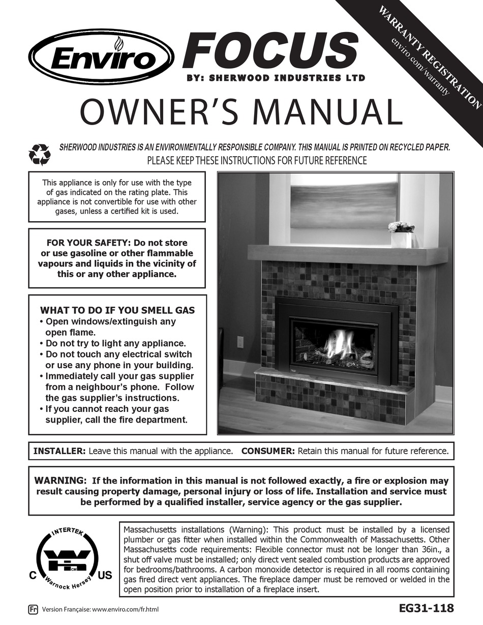 Enviro Focus Owner S Manual Pdf, Enviro Gas Fireplace Troubleshooting