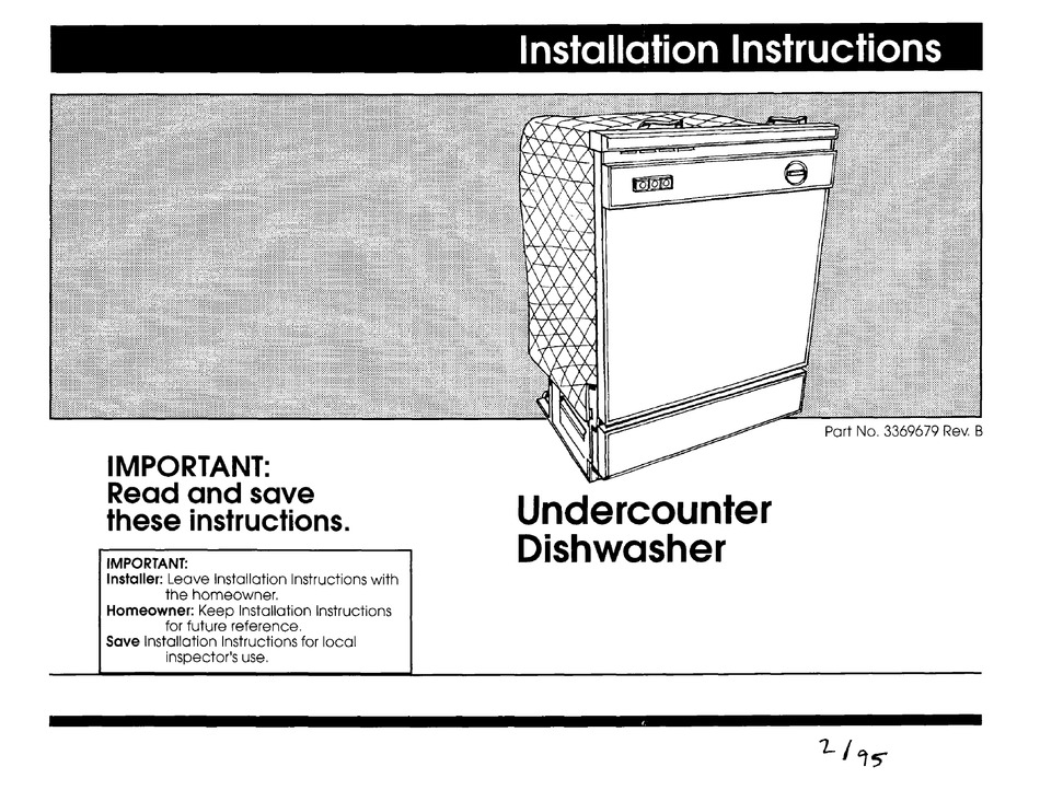 WHIRLPOOL UNDERCOUNTER DISHWASHER INSTALLATION INSTRUCTION Pdf Download ...