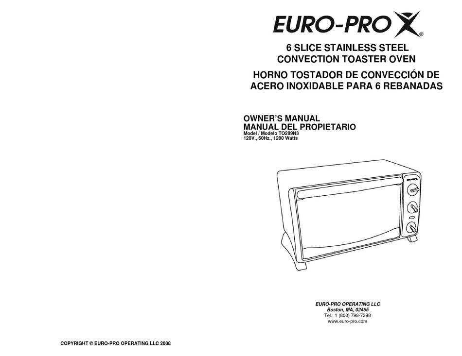 EUROPRO TO289N3 OWNER'S MANUAL Pdf Download ManualsLib