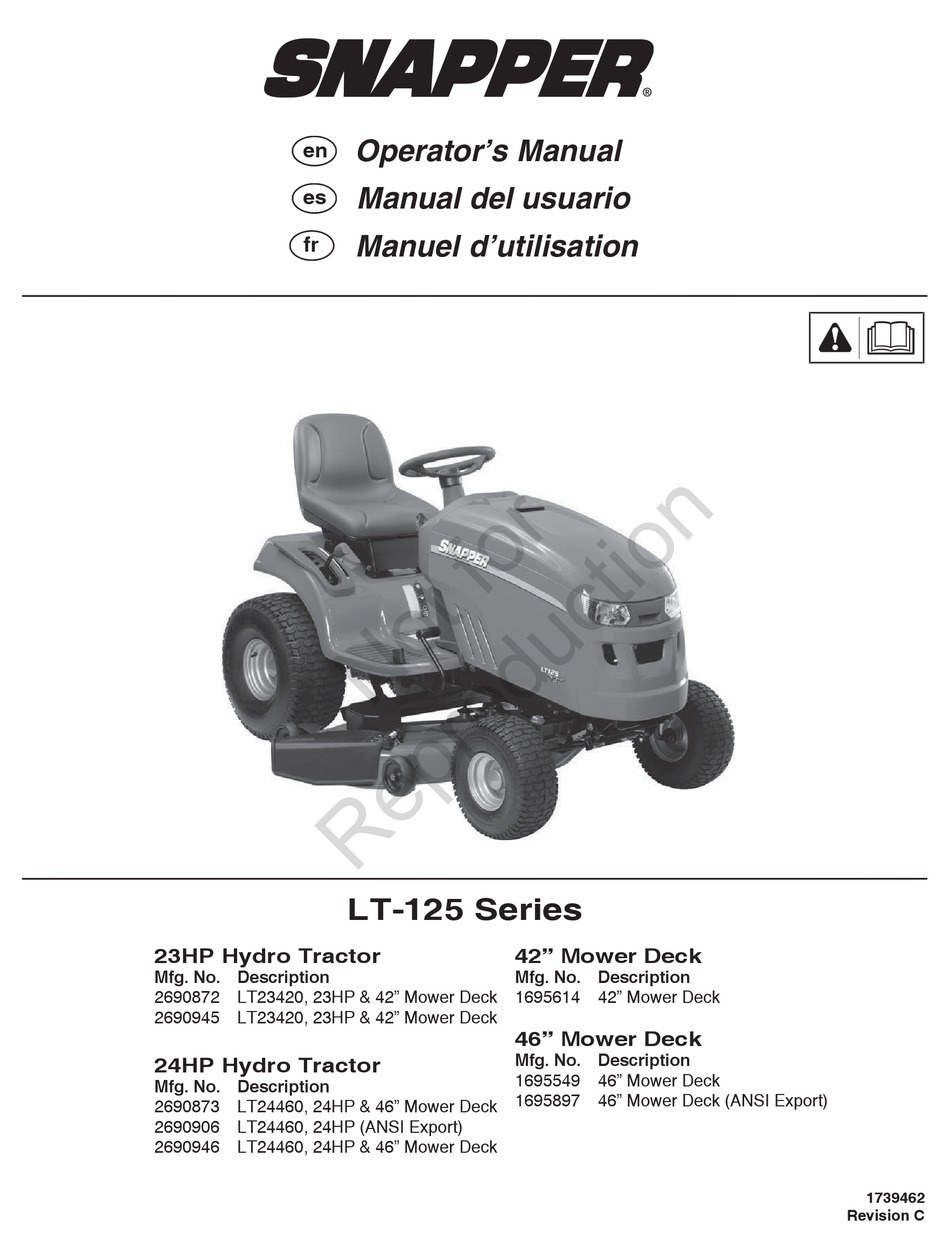 Snapper Lt23420 Operator S Manual Pdf Download Manualslib