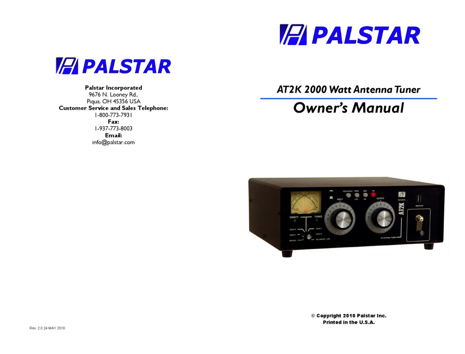 Palstar At2k Owner S Manual Pdf Download Manualslib