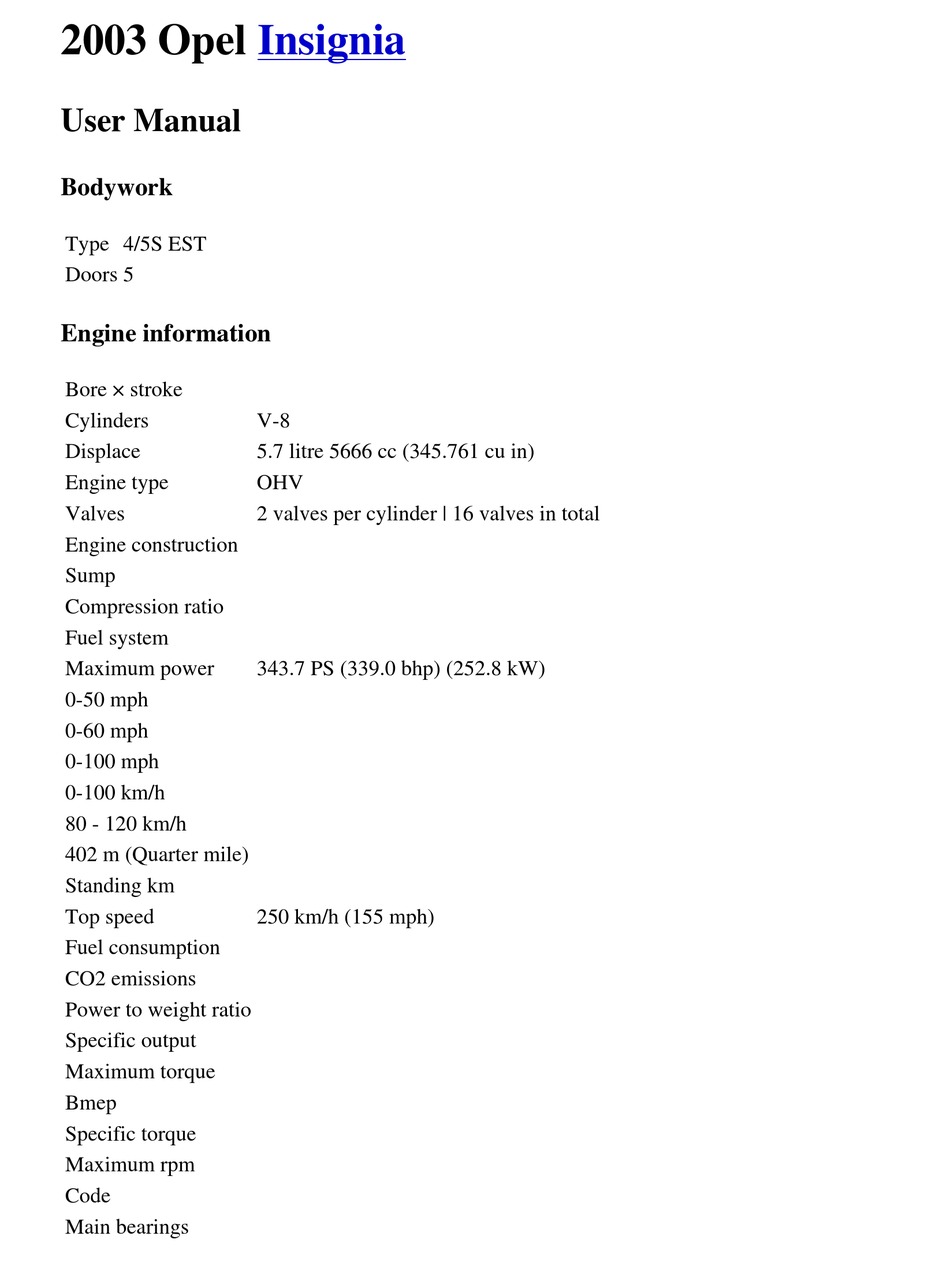 OPEL 2003 INSIGNIA USER MANUAL Pdf Download ManualsLib