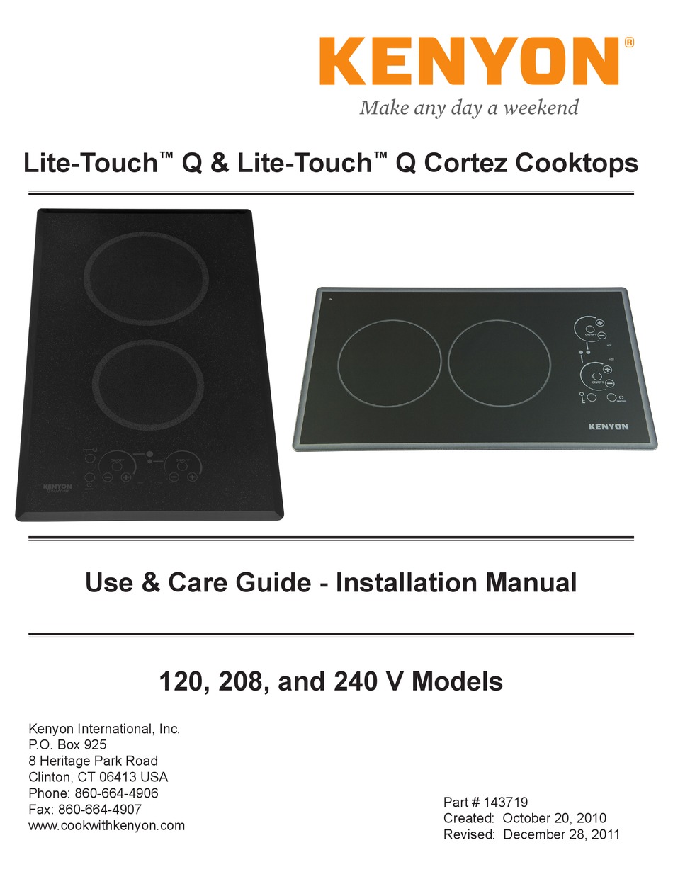 KENYON LITETOUCH Q USE & CARE MANUAL INSTALLATION MANUAL Pdf