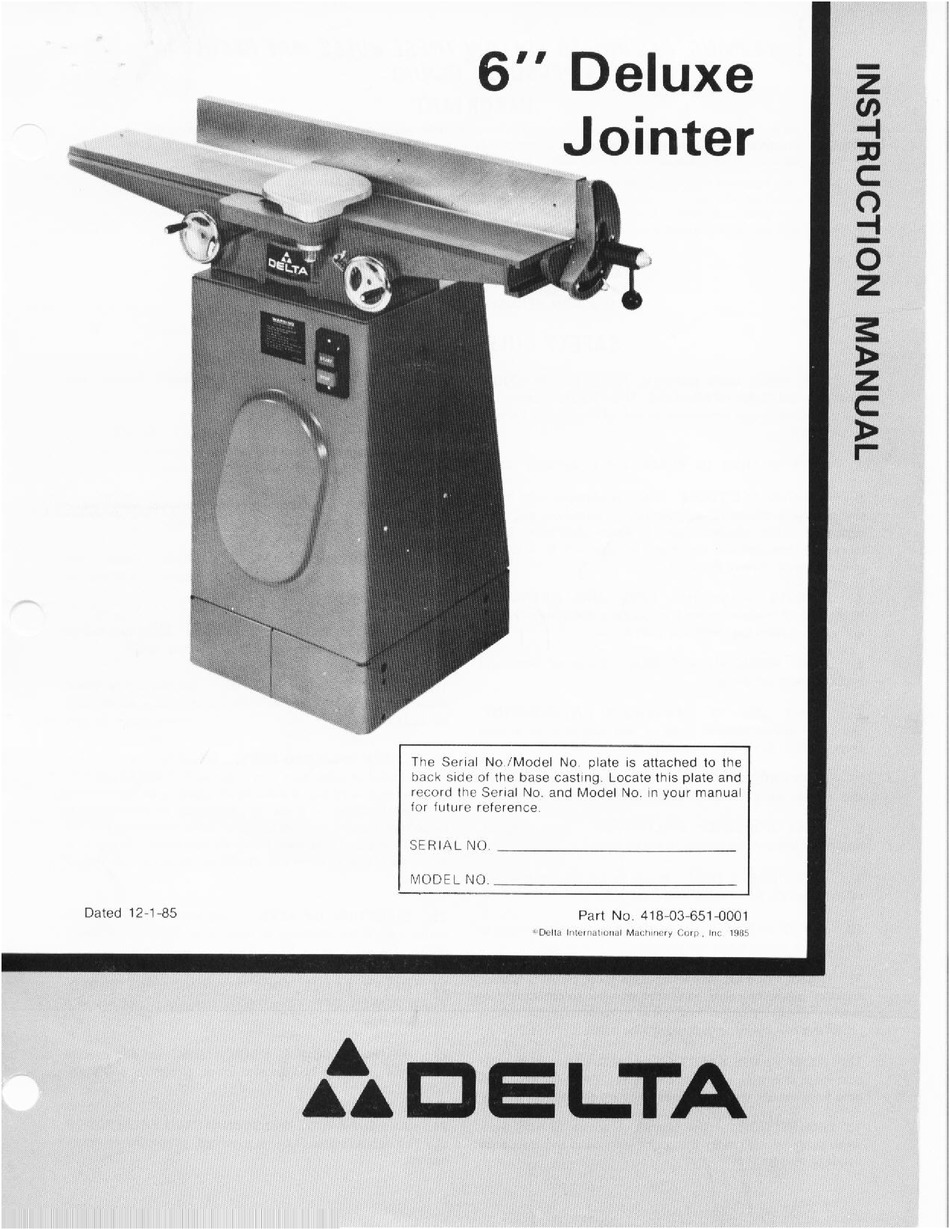 DELTA 6" DELUXE JOINTER INSTRUCTION MANUAL Pdf Download ManualsLib