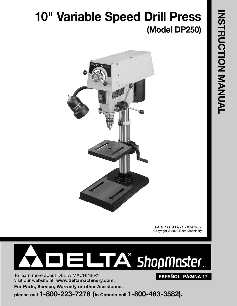 Delta Shopmaster Dp250 Instruction Manual Pdf Download Manualslib 8128