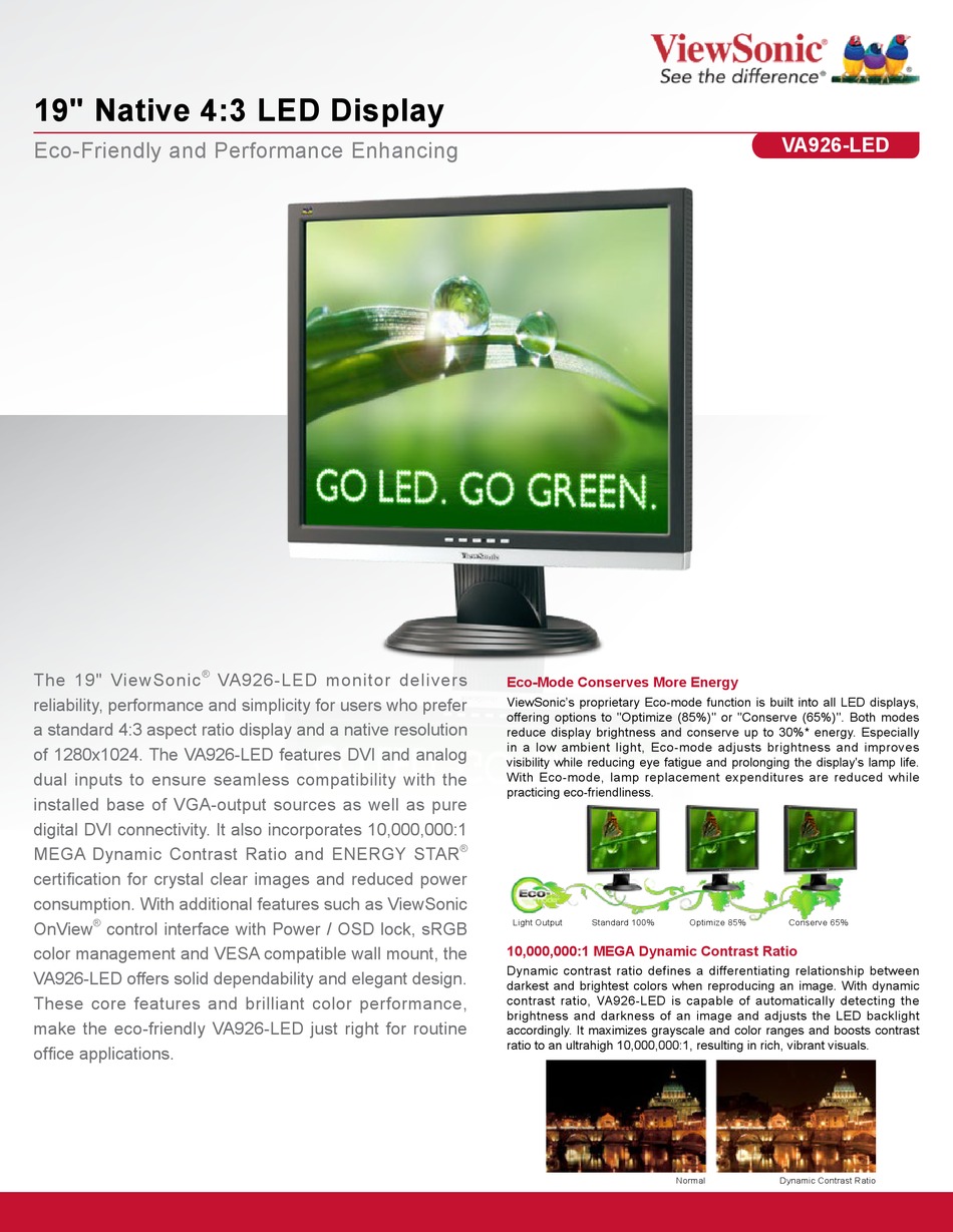 VIEWSONIC VA926-LED SPECIFICATIONS Pdf 