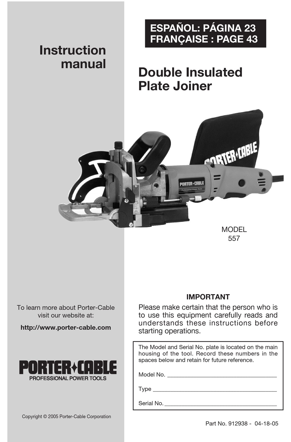 Porter Cable 557 Instruction Manual Pdf Download Manualslib