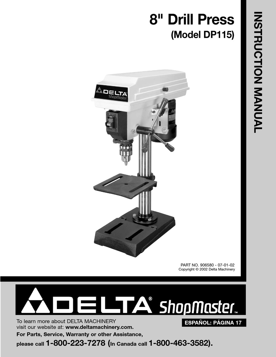 Delta Shopmaster Dp115 Instruction Manual Pdf Download Manualslib