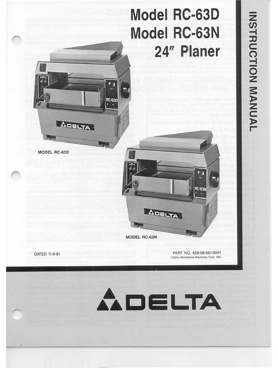 RC-63N 24" Planer Instructions Manual & Parts List PDF Delta RC-63D 
