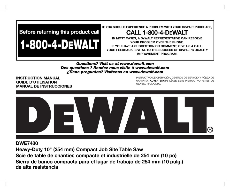 DEWALT DWE7480 INSTRUCTION MANUAL Pdf Download | ManualsLib