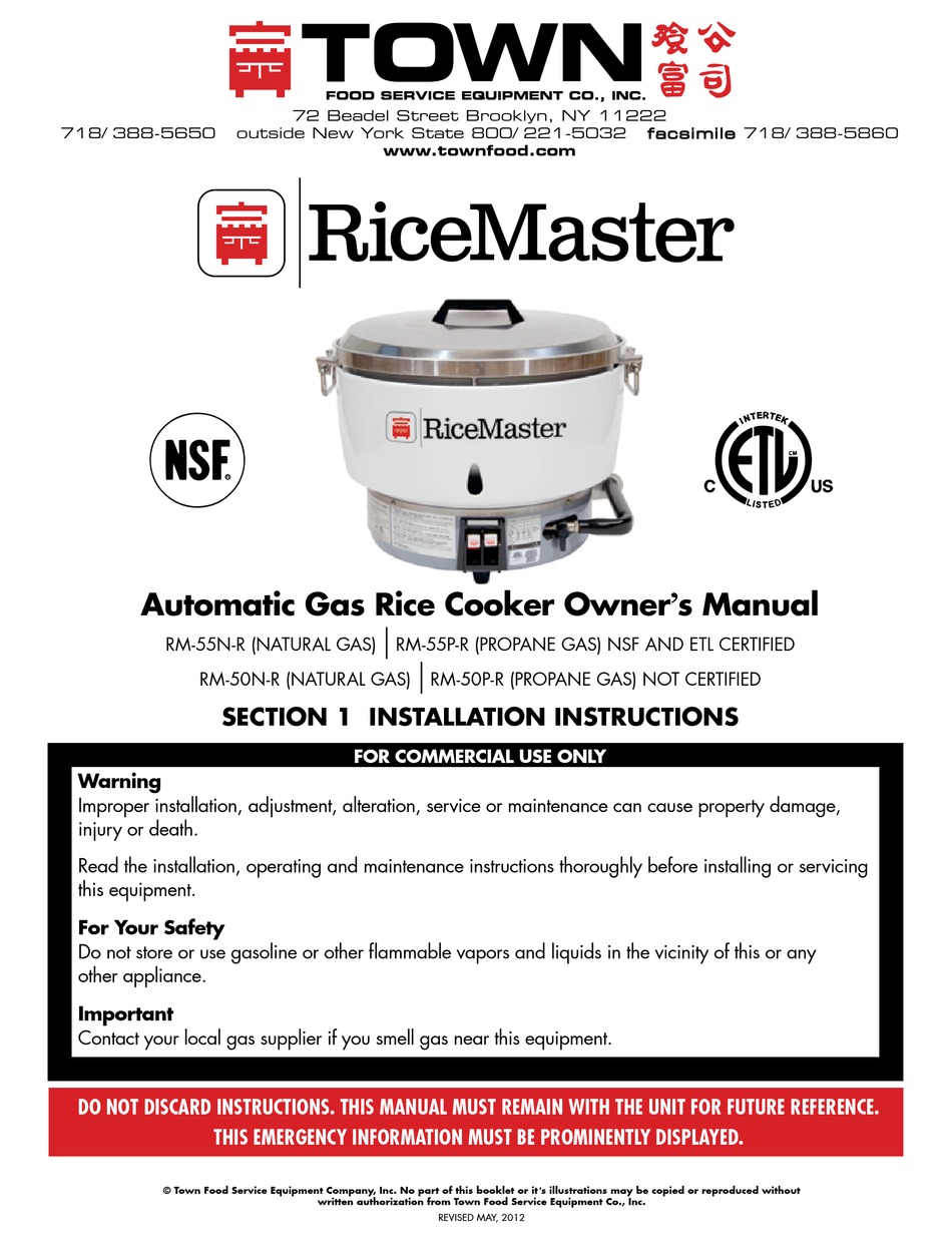 ricemaster rice cooker manual