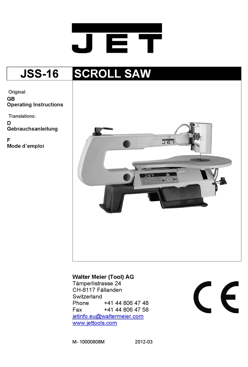 JET JSS16 OPERATING INSTRUCTIONS MANUAL Pdf Download ManualsLib