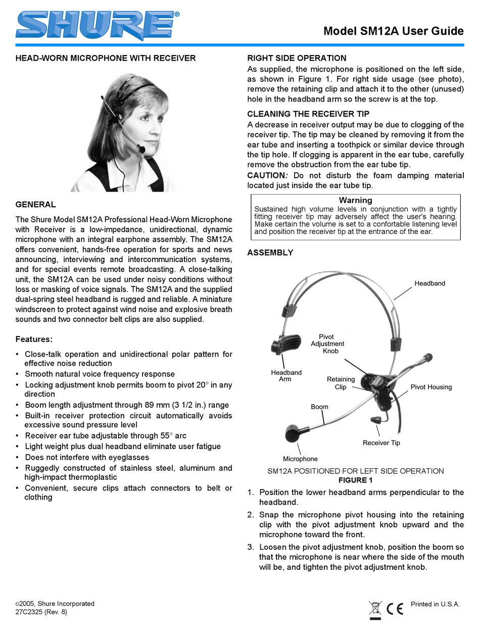 SHURE SM12A USER MANUAL Pdf Download | ManualsLib