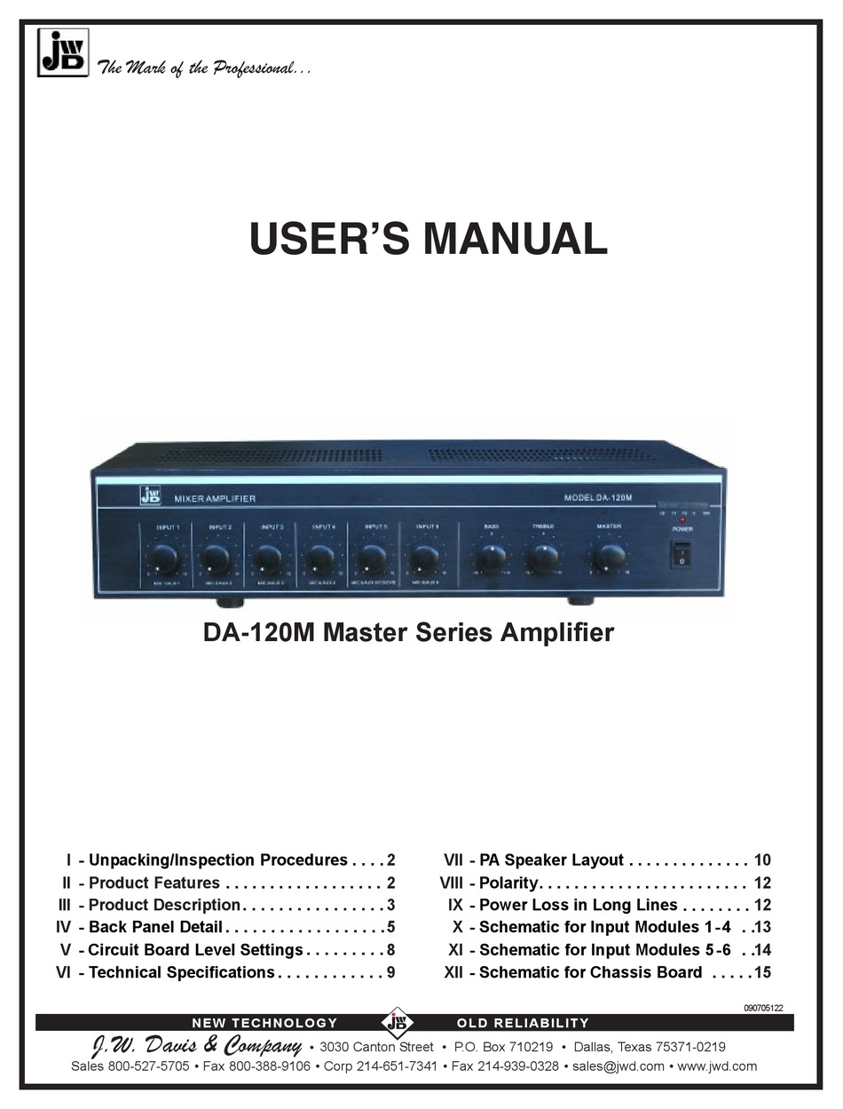 J. W. DAVIS & COMPANY DA-120M USER MANUAL Pdf Download | ManualsLib