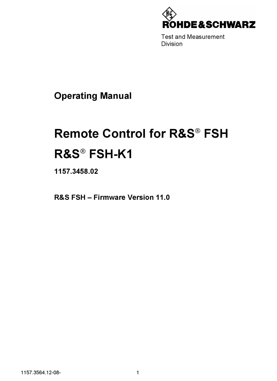 ROHDE & SCHWARZ 1157.3458.02 OPERATING MANUAL Pdf Download | ManualsLib