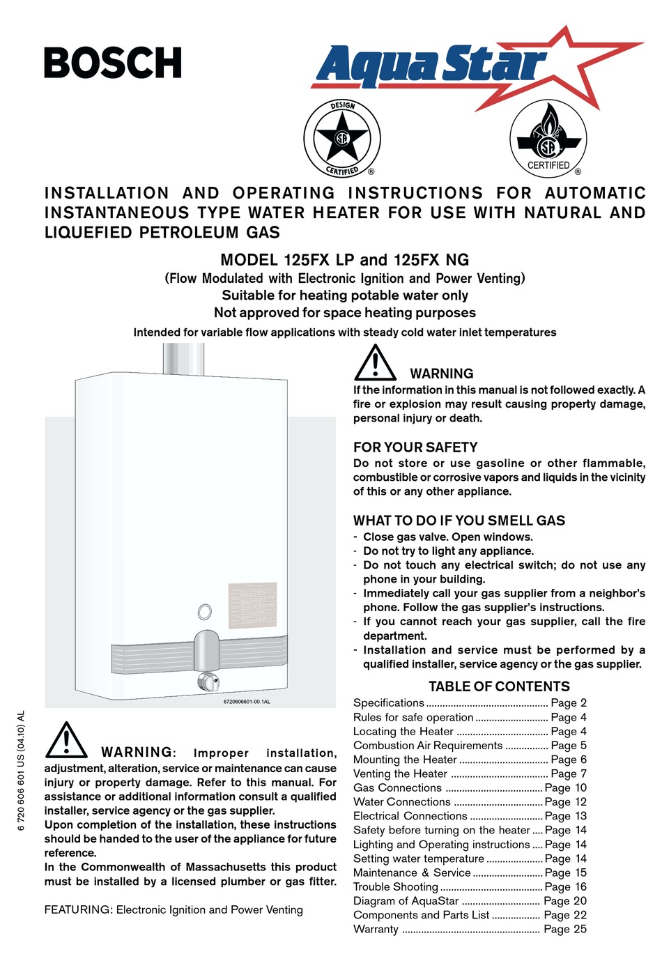 BOSCH 125FX LP INSTALLATION AND OPERATING INSTRUCTIONS MANUAL Pdf Download  | ManualsLib