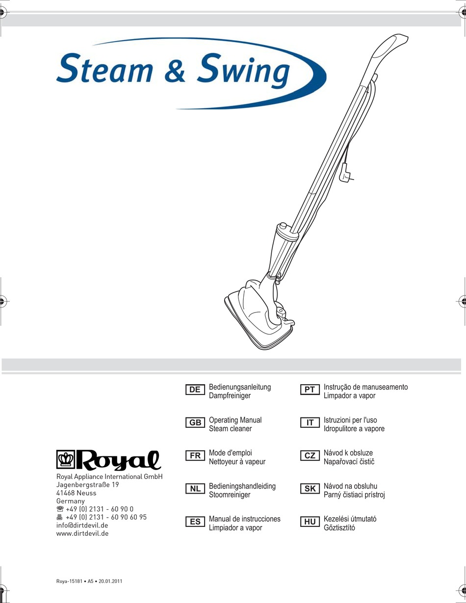 Royal Appliance Steam Swing Operating Manual Pdf Download Manualslib