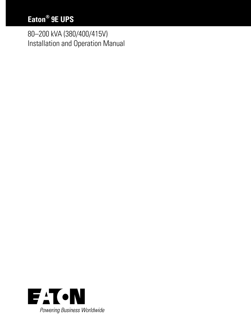 EATON 9E INSTALLATION AND OPERATION MANUAL Pdf Download ManualsLib