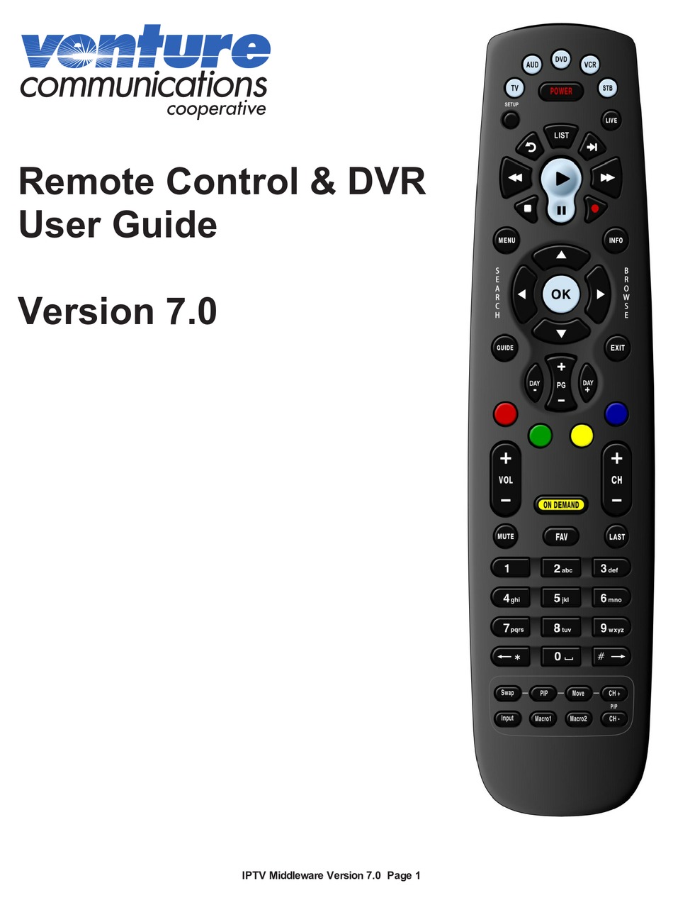 VENTURE REMOTE CONTROL & DVR USER MANUAL Pdf Download ManualsLib